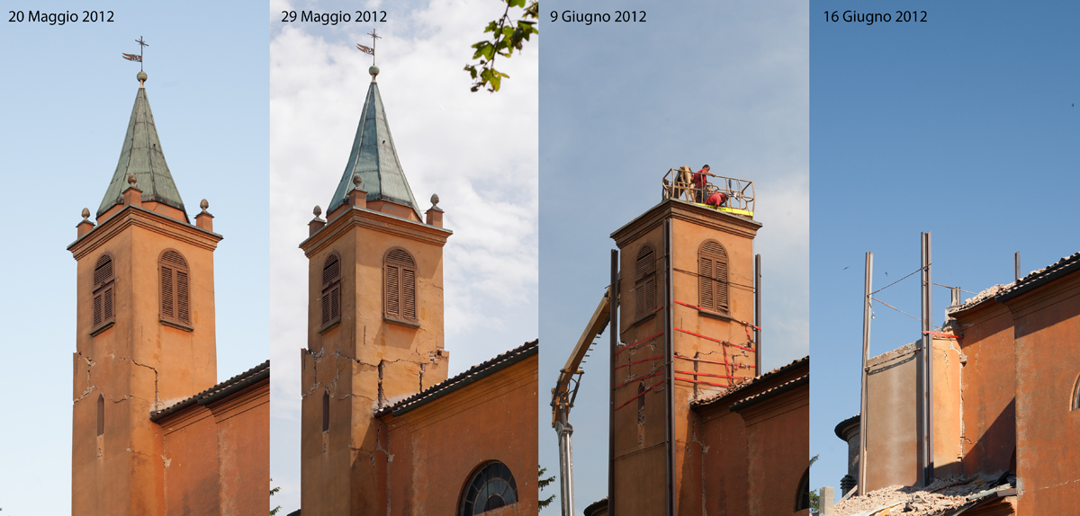 Caselle di Crevalcore - campanile dopo il terremoto Caselle di Crevalcore - campanile dopo il terremoto