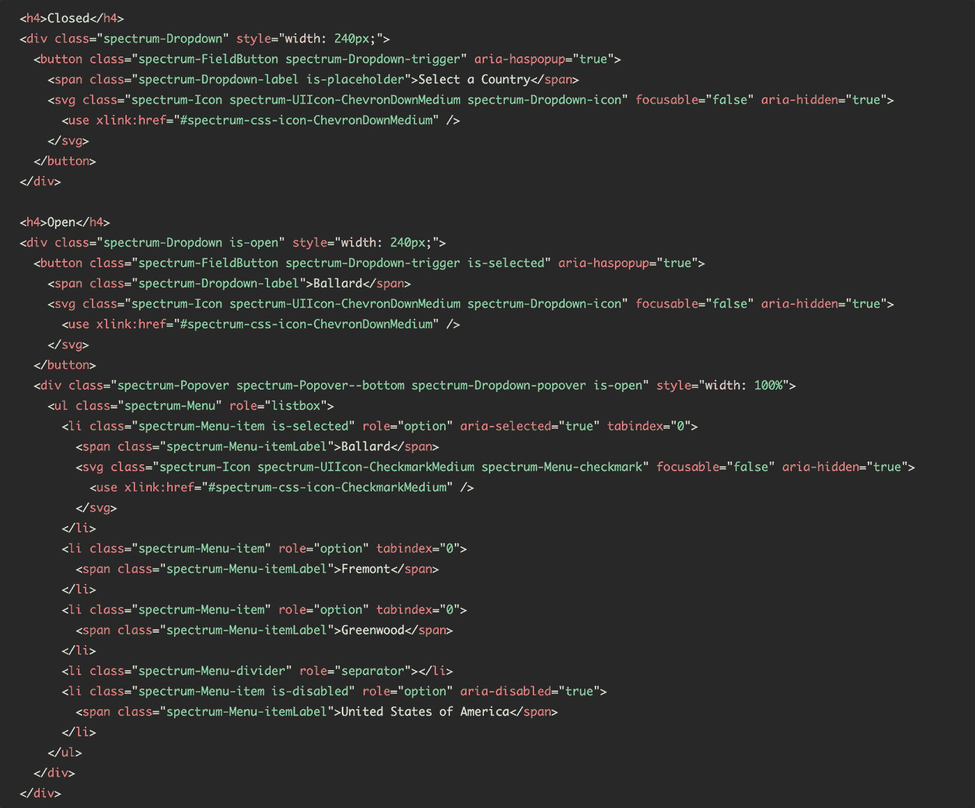 The Spectrum code that renders a DropDown