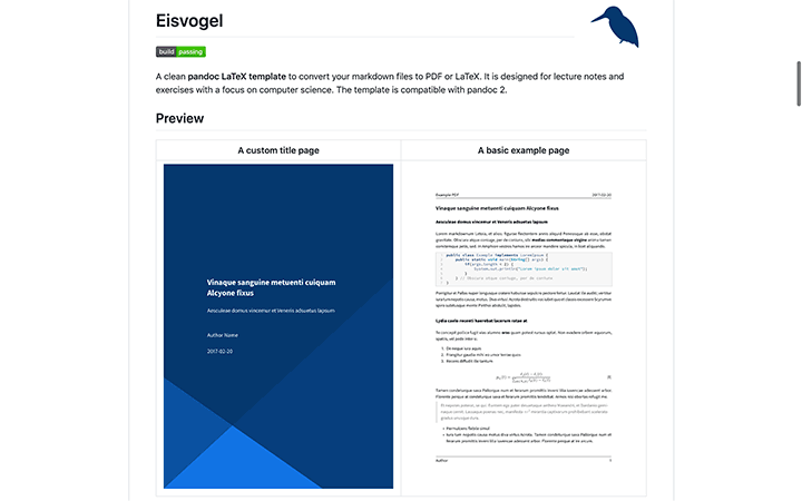 The Eisvogel LaTeX template for Pandoc